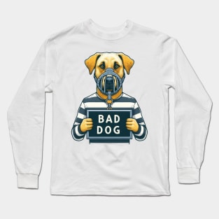 Illustrated Muzzled Dog Prisoner Long Sleeve T-Shirt